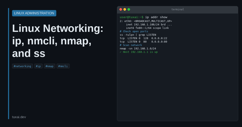 Linux Networking: ip, nmcli, nmap, ss and More