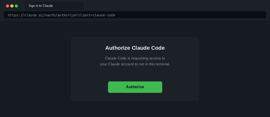 Browser tab asking to authorize Claude Code to access your Claude account