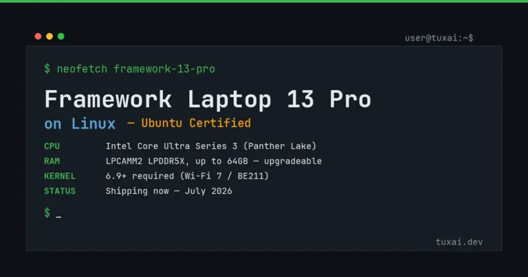 Framework Laptop 13 Pro running Linux, CNC aluminum chassis