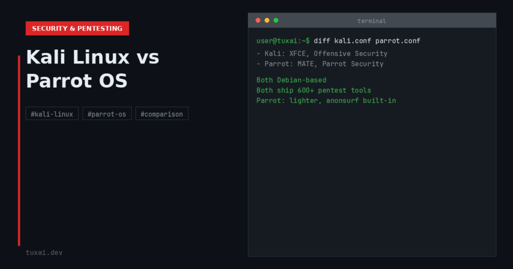 Kali Linux vs Parrot OS comparison in a terminal